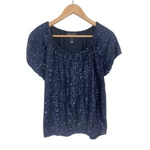 Size Small‎ INC NAVY BLUE SEQUIN EMBELLISHED BLOUSON TOP Shirt Blouse Summer